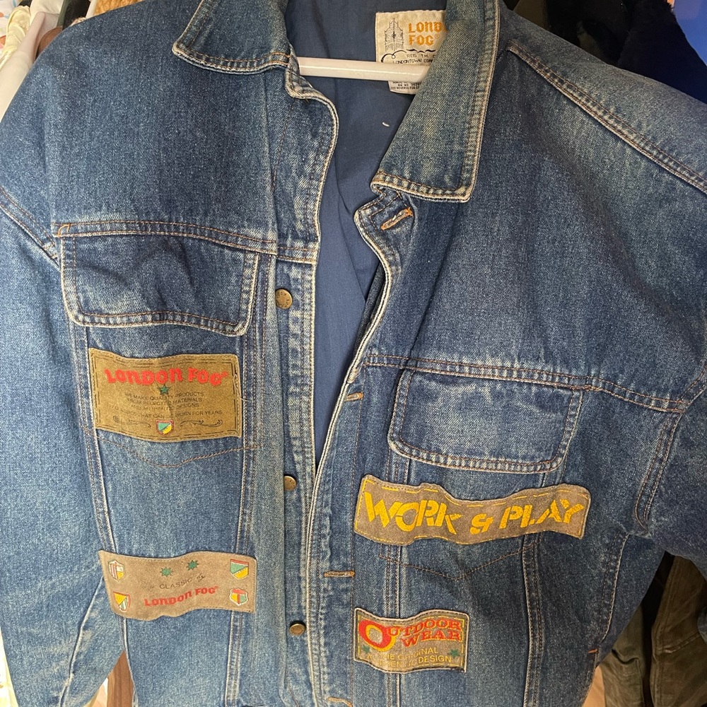 London Fog vintage denim/jean jacket with patches